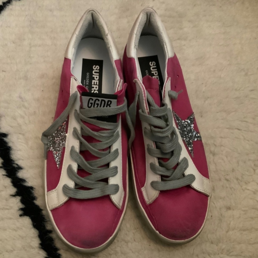 Golden Goose Superstar Sneakers Fuchsia Size 39 NWB Neiman Marcus GlitterStar